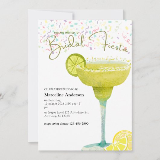 Illustriert Margarita Limon Mexican Bridal Fiesta Einladung (Vorderseite)