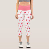 Illustriert Pink Flamingo Weihnachten Capri Leggings (Vorderseite)
