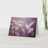 Illustriert Pink Hummingbirds Blumengeburt Karte (Vorderseite)