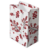 Illustriert Red Holly Berries Gift Bag Mittlere Geschenktüte (Vorderseite Schrägansicht)