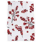 Illustriert Red Holly Berries Gift Bag Mittlere Geschenktüte (Rückseite)