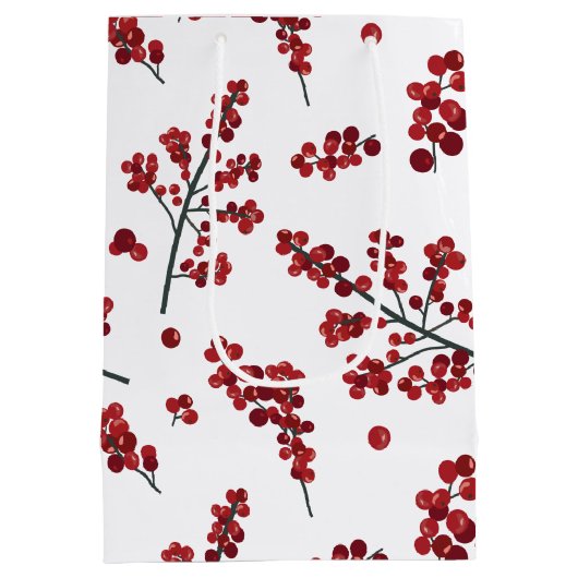 Illustriert Red Holly Berries Gift Bag Mittlere Geschenktüte (Rückseite)