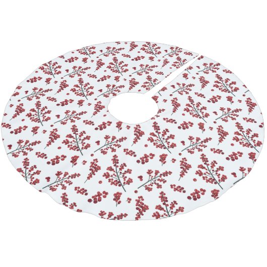 Illustriert Red Holly Berries Polyester Weihnachtsbaumdecke (Schrägansicht)