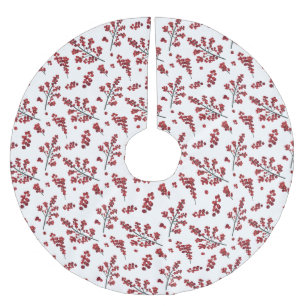 Illustriert Red Holly Berries Polyester Weihnachtsbaumdecke