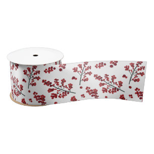 Illustriert Red Holly Berries Satin Ribbon Satinband