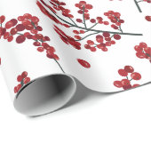 Illustriert Red Holly Berries Wrapping Paper Geschenkpapier (Rolleneckpunkt)
