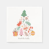 Illustriert Retro Weihnachts-Deck in den Hallen Serviette (Vorderseite)