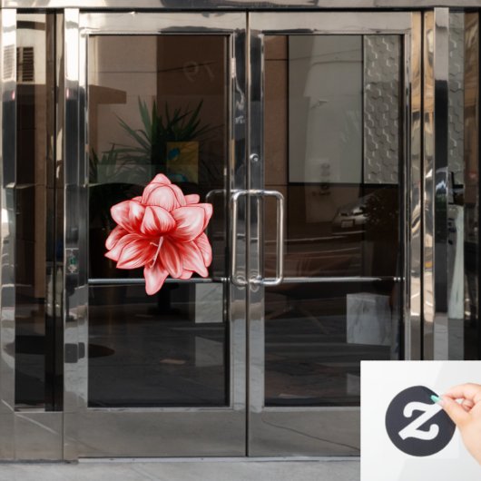 Illustriert-rosa-weiße Amaryllis Fensteraufkleber (Büro Tür)