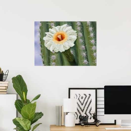 Illustriert Saguaro Cactus White Blume Poster (Heimbüro)