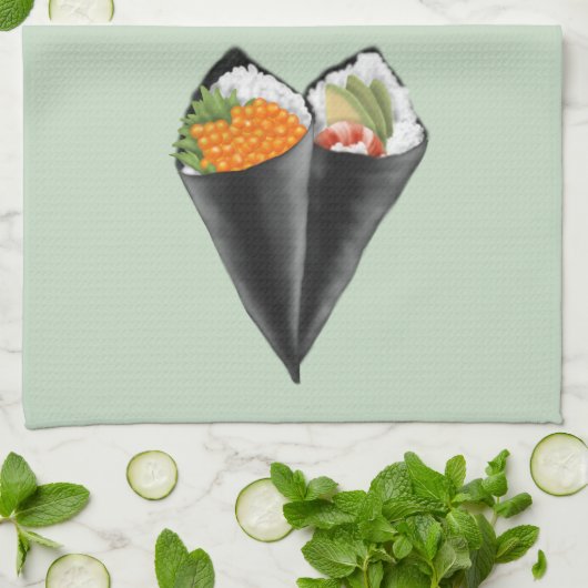 Illustriert Sushi Handroll Geschirrtuch (Gefaltet)