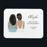 Illustriert Werden Sie mein Magnet für Brautjungfr<br><div class="desc">Einfache und klassische Magnete "Werden Sie meine Brautjungfrau?" mit Braut und Brautjungfrau. Passen Sie den Namen und die Rolle Ihrer Vorliebe an. Karo in unserer Kollektion für andere Frisuren und Kleider. Karo in unserer Kollektion für andere Frisuren und Kleider.</div>