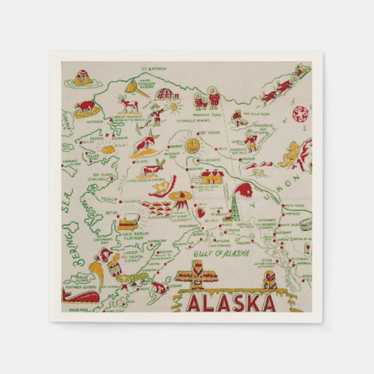 Illustrierte Alaska-Karte Serviette (Vorderseite)