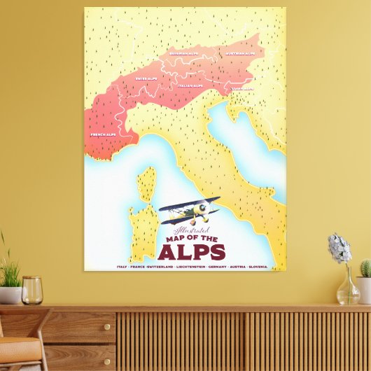 Illustrierte Alpenkarte Leinwanddruck (Insitu (Wohnzimmer))
