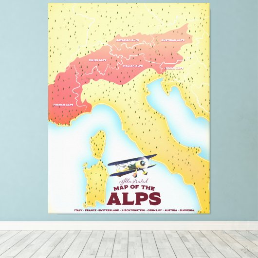 Illustrierte Alpenkarte Leinwanddruck (Insitu (Holzboden))