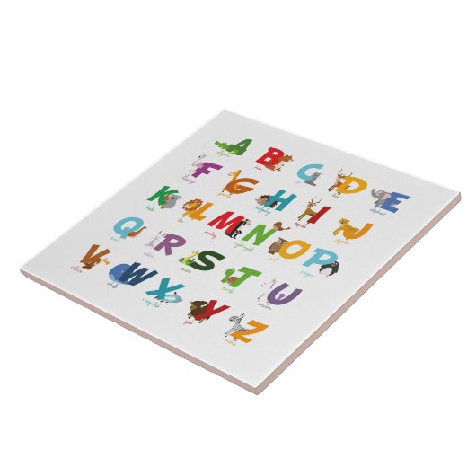 Illustrierte Alphabet-Tiere Fliese (Seite)