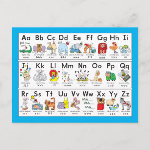 Illustrierte Alphabet-Tiere Postkarte