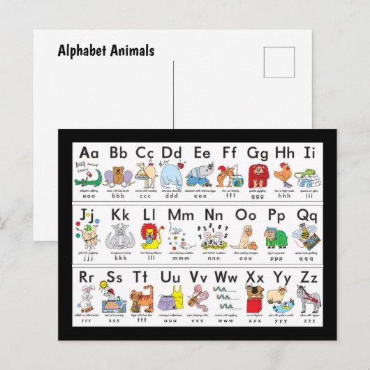 Illustrierte Alphabettiere Postkarte (Vorne/Hinten)