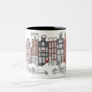 Illustrierte Amsterdam- und Fahrrad-Tasse Zweifarbige Tasse