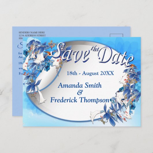 Illustrierte Aquarellblume Daten speichern Ankündigungspostkarte (Vorne/Hinten)