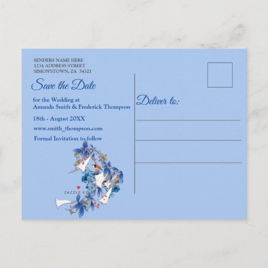 Illustrierte Aquarellblume Daten speichern Ankündigungspostkarte (Rückseite)