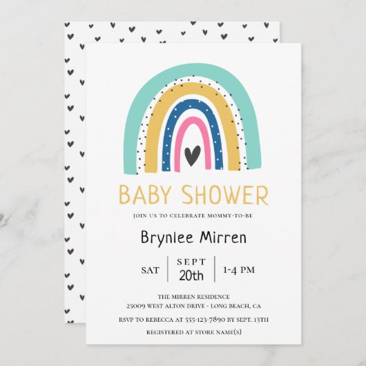 Illustrierte Babydusche aus Rainbow Einladung (Vorne/Hinten)