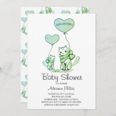 Illustrierte Babydusche Kätzchen und Balloons Einladung (Vorne/Hinten)