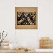 Illustrierte Berge Vintage Kunst Poster (Küche)