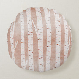 Illustrierte Birkenbäume Rundes Kissen