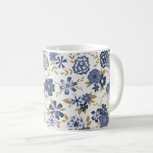 Illustrierte Blaue Vektor-Blume Reben Kaffeetasse (VorderseiteRechts)