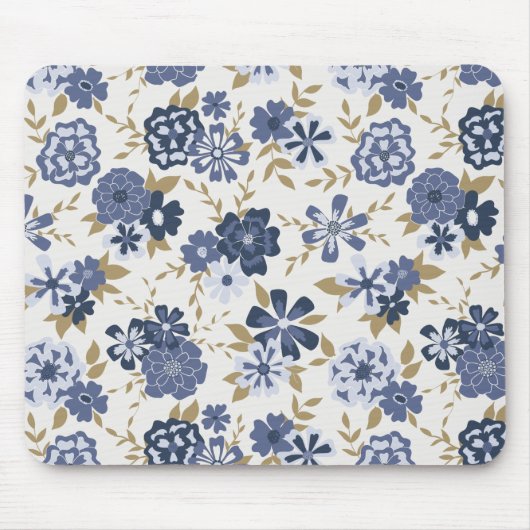 Illustrierte Blaue Vektor-Blume Reben Mousepad (Vorne)