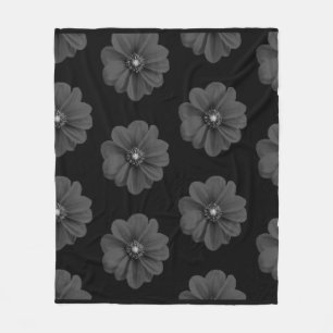 "Illustrierte Blume in Schwarz-Grau-Muster" Fleecedecke