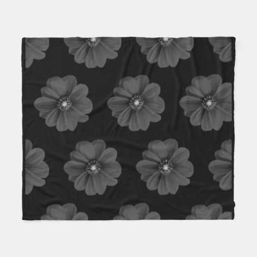 "Illustrierte Blume in Schwarz-Grau-Muster" Fleecedecke (Vorderseite (Horizontal))