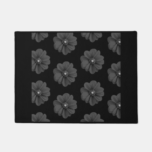 "Illustrierte Blume in Schwarz-Grau-Muster" Fußmatte (Vorderseite)