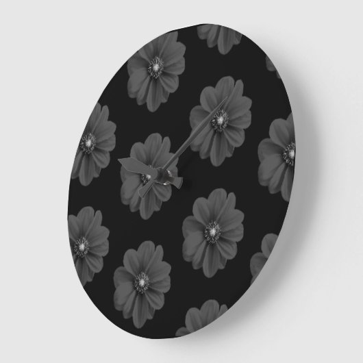 "Illustrierte Blume in Schwarz-Grau-Muster" Große Wanduhr (Winkel)