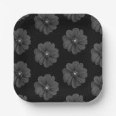 "Illustrierte Blume in Schwarz-Grau-Muster" Pappteller (Vorderseite)