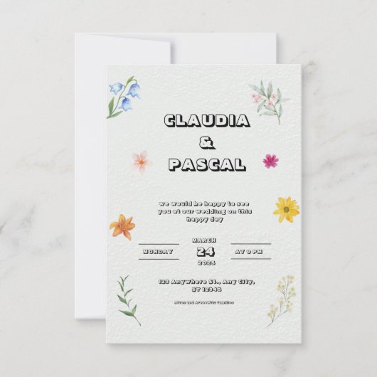 Illustrierte Blumenhochzeit in Beige Einladung (Vorderseite)
