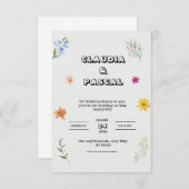 Illustrierte Blumenhochzeit in Beige Einladung (Vorne/Hinten)