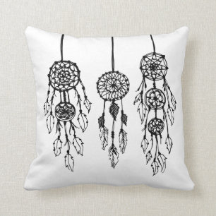 Illustrierte Bohemische Dreamcatcher, schwarz und Kissen