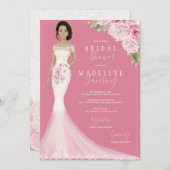 Illustrierte Braut im Spitzen-Gown-Brautparty Einladung (Vorne/Hinten)