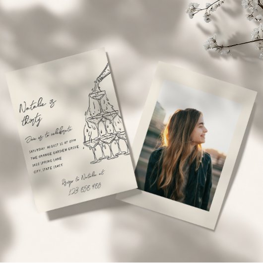 illustrierte Champagne Tower Foto Geburtstag Einladung