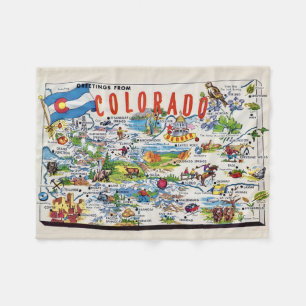 Illustrierte Colorado-Karte Klein  Fleecedecke