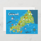 Illustrierte Cornwall-Karte Postkarte (Vorne/Hinten)
