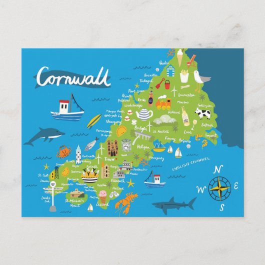 Illustrierte Cornwall-Karte Postkarte (Vorderseite)
