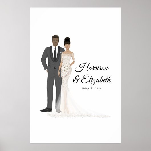 Illustrierte Couple Wedding Guest Book Alternative Poster (Vorne)