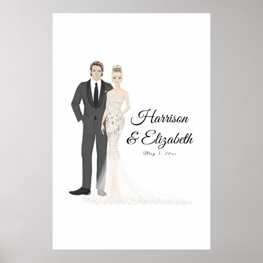 Illustrierte Couple Wedding Guest Book Alternative Poster (Vorne)