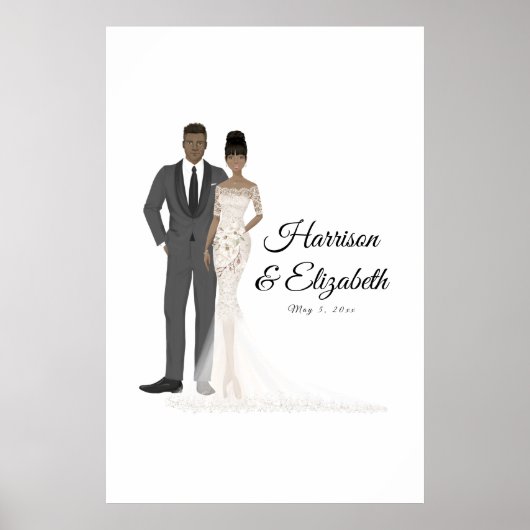 Illustrierte Couple Wedding Guest Book Alternative Poster (Vorne)