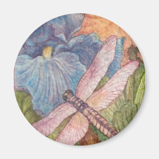 Illustrierte Dragonfly-Iris-Aquarell Magnet (Vorne)