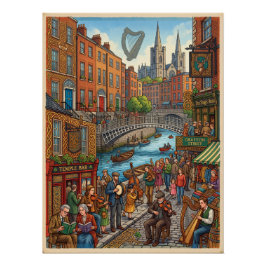 Illustrierte Dublin Street Life & keltisches Erbe  Poster
