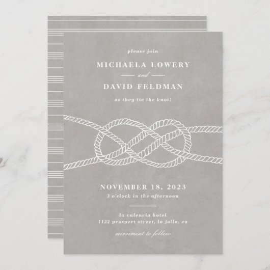 Illustrierte Einladung zur Hochzeitsfeier - Grau (Vorne/Hinten)