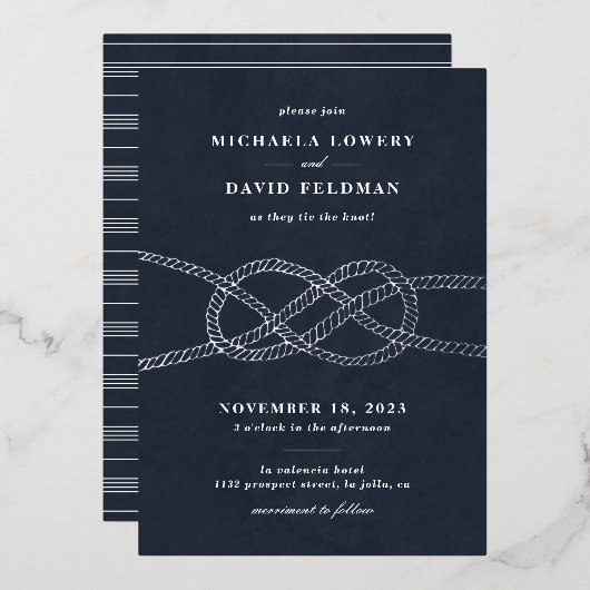 Illustrierte Einladung zur Hochzeitsfeier - Marine (Vorderseite/Rückseite)